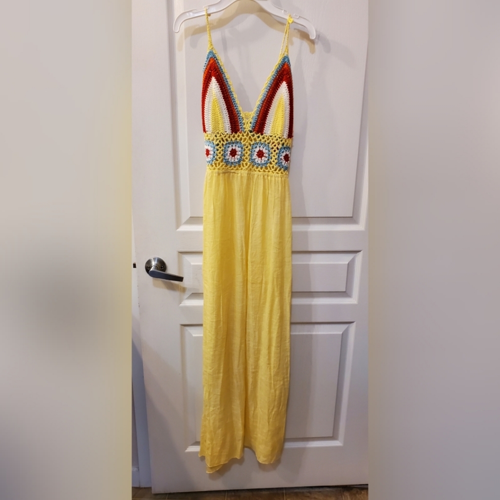 Handcrafted, Yellow Embroidered Top Dress OS